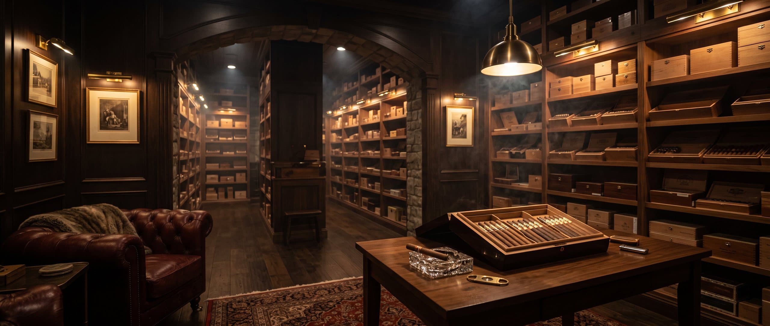 A private cigar vault with cedar shelves of boxes